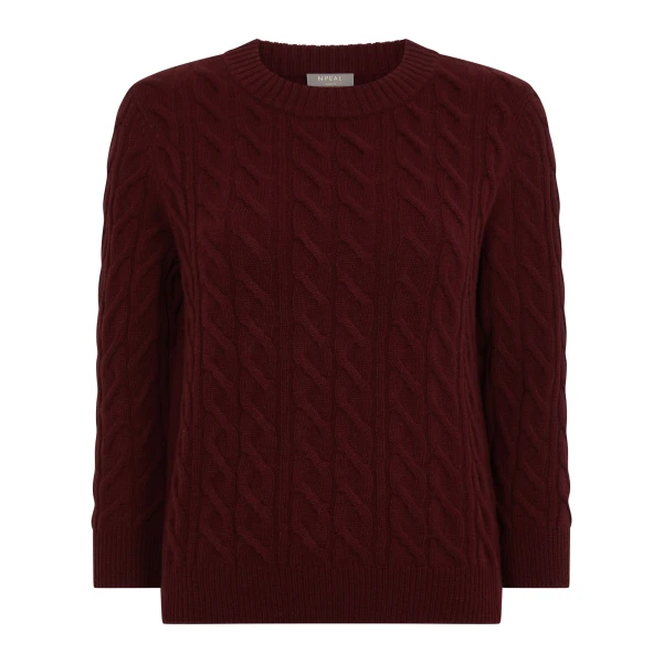 Emilia Cable Round Neck Cashmere Jumper in Rustic Red