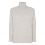 N.Peal Emmie Relaxed Cable Roll Neck Cashmere Jumper in Arctic Grey Melange | Turtlenecks | Coveti