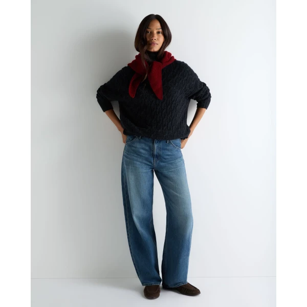 N.Peal Emmie Relaxed Cable Roll Neck Cashmere Jumper in Ink Blue Melange