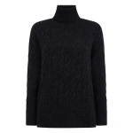 N.Peal Emmie Relaxed Cable Roll Neck Cashmere Jumper in Ink Blue Melange | Turtlenecks | Coveti