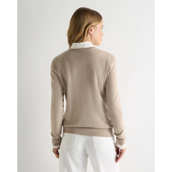 N.Peal Evie Classic Round Neck Cashmere Jumper in Cashew Brown