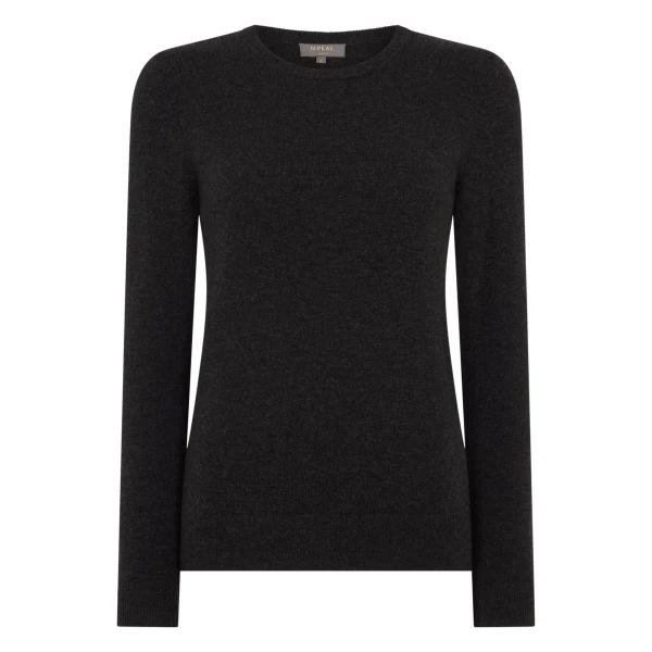 Evie Classic Round Neck Cashmere Jumper in Deep Charcoal Grey