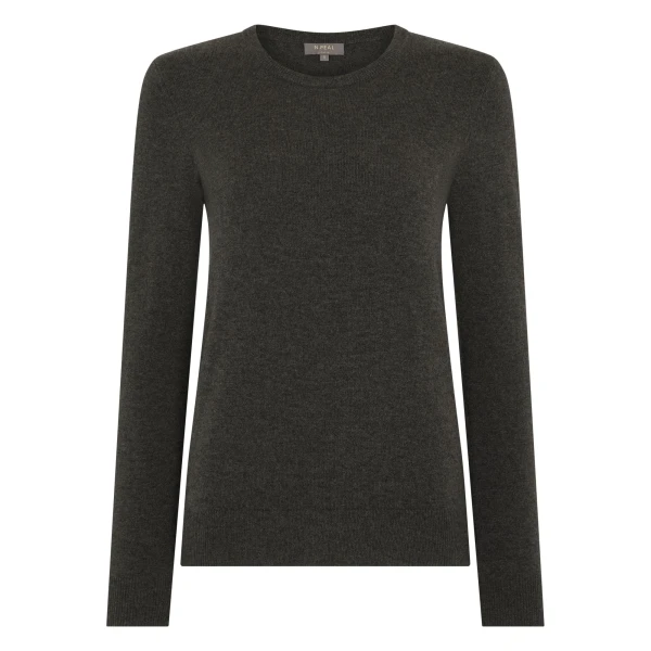 Evie Classic Round Neck Cashmere Jumper in Grey Moss
