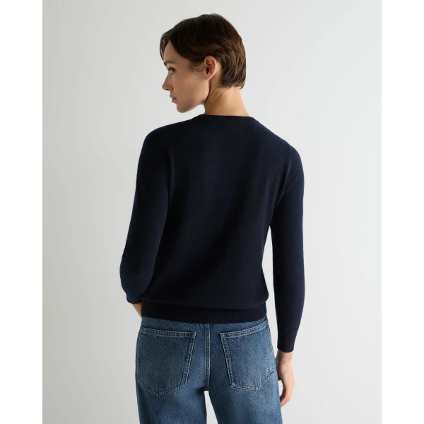 N.Peal Evie Classic Round Neck Cashmere Jumper in Navy Blue