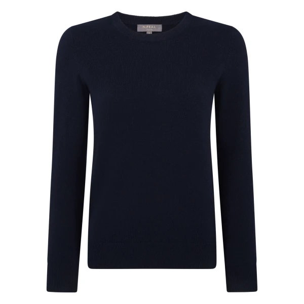 Evie Classic Round Neck Cashmere Jumper in Navy Blue