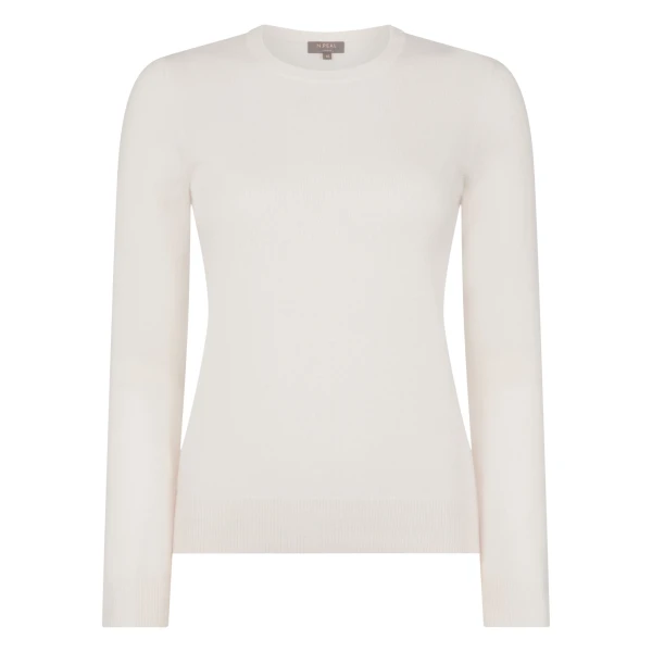 Evie Classic Round Neck Cashmere Jumper in New Ivory White