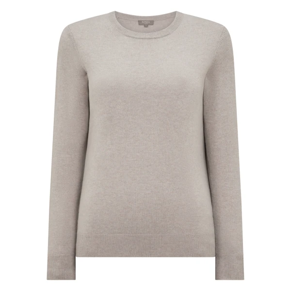 Evie Classic Round Neck Cashmere Jumper in Oat Grey