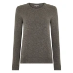 N.Peal Evie Classic Round Neck Cashmere Jumper in Wood Smoke Brown | Sweaters | Coveti