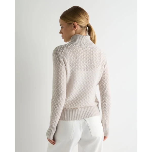 N.Peal Fairisle Cashmere Roll Neck Cashmere Jumper With Lurex in Snow Grey