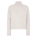N.Peal Fairisle Funnel Neck Cashmere Jumper With Lurex in Snow Grey | Turtlenecks | Coveti