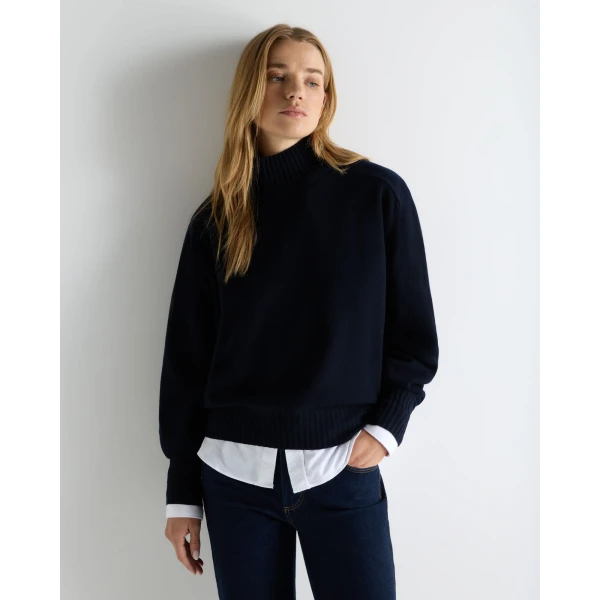 N.Peal Funnel Neck Cashmere Jumper in Navy Blue