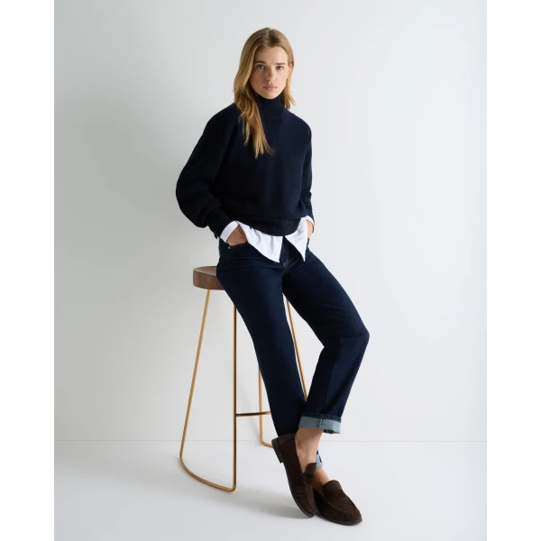 N.Peal Funnel Neck Cashmere Jumper in Navy Blue