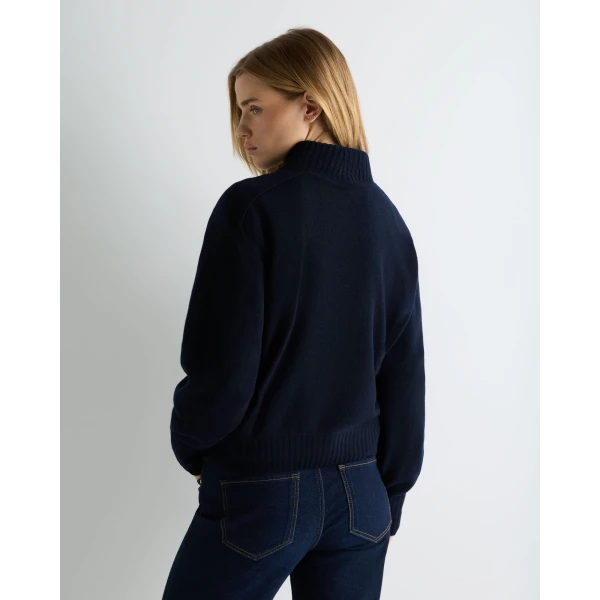 N.Peal Funnel Neck Cashmere Jumper in Navy Blue