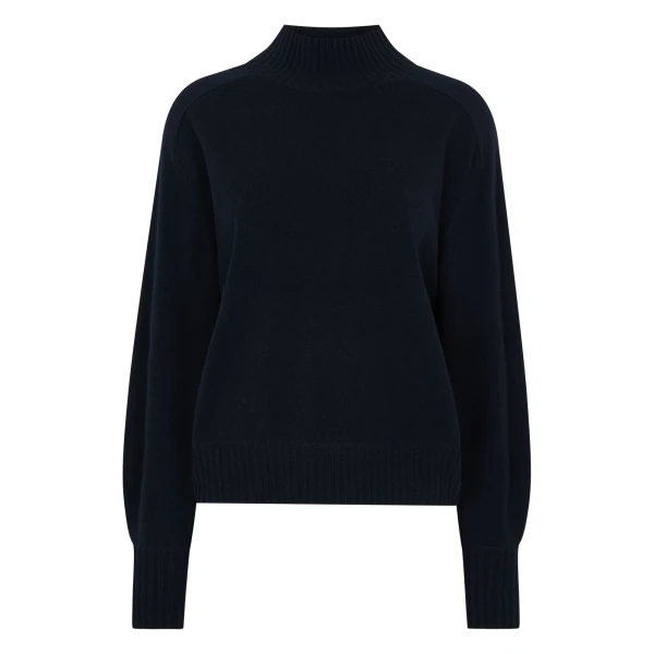 N.Peal Funnel Neck Cashmere Jumper in Navy Blue | Turtlenecks | Coveti