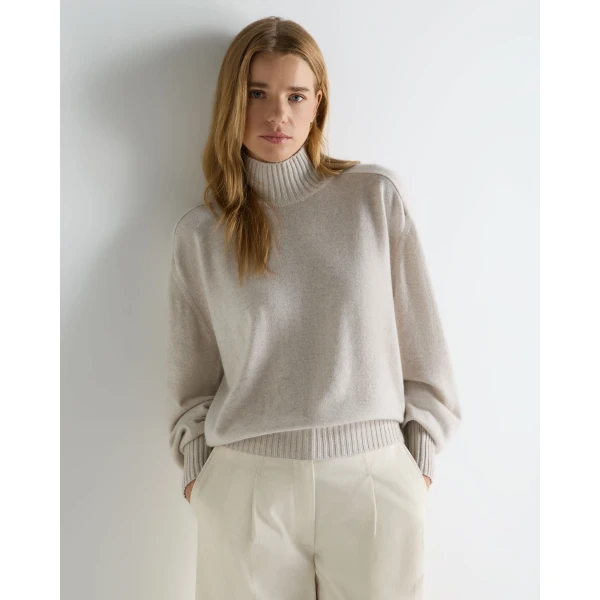 N.Peal Funnel Neck Cashmere Jumper in Pebble Grey