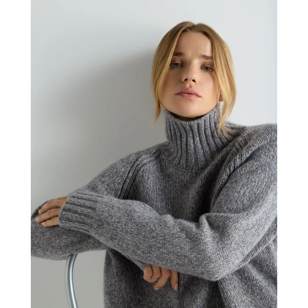 N.Peal Funnel Neck Melange Cashmere Jumper With Lurex in Ash Grey Sparkle