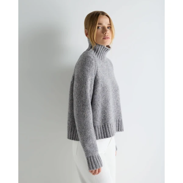 N.Peal Funnel Neck Melange Cashmere Jumper With Lurex in Ash Grey Sparkle