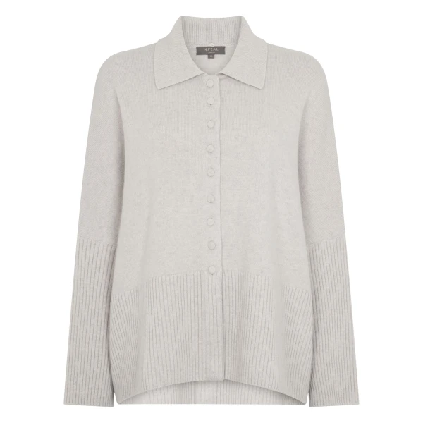 Fur Collar Buttoned Cashmere Cape in Pebble Grey
