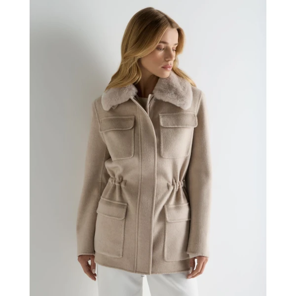 N.Peal Fur Collar Field Jacket in Beige Brown