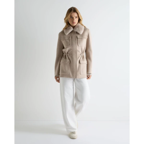 N.Peal Fur Collar Field Jacket in Beige Brown