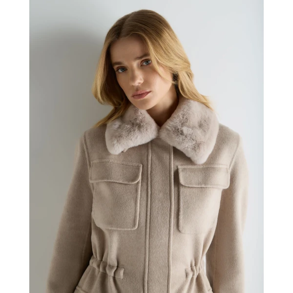 N.Peal Fur Collar Field Jacket in Beige Brown