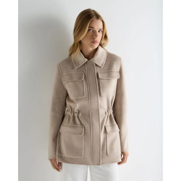 N.Peal Fur Collar Field Jacket in Beige Brown