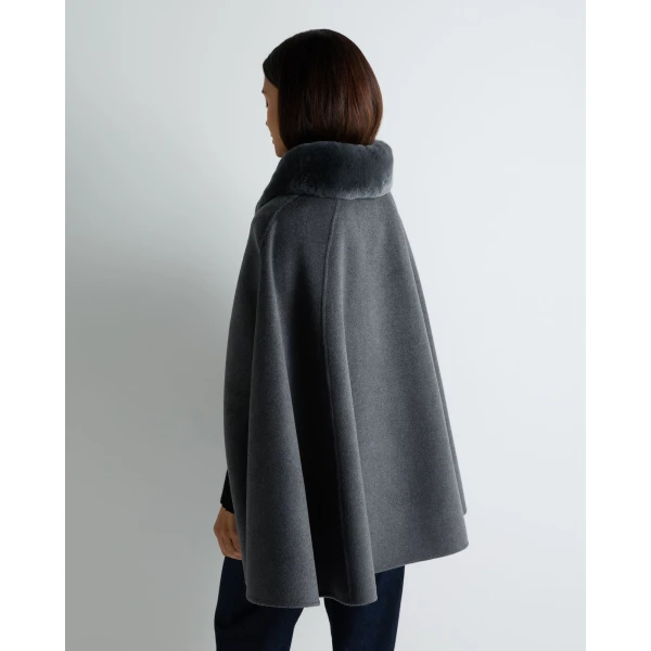 N.Peal Fur Collar Woven Cape in Dark Grey