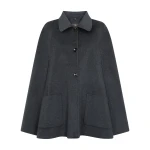 N.Peal Fur Collar Woven Cape in Dark Grey | Coats | Coveti