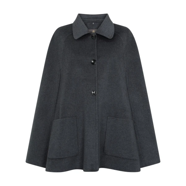 Fur Collar Woven Cape in Dark Grey