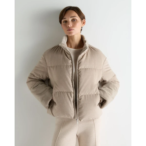 N.Peal Fur Cuff Padded Cashmere Jacket in Dark Beige Brown