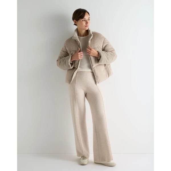 N.Peal Fur Cuff Padded Cashmere Jacket in Dark Beige Brown