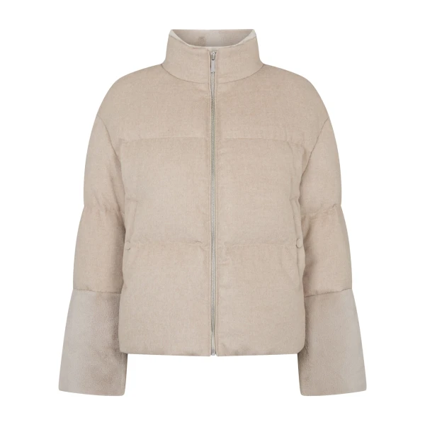 N.Peal Fur Cuff Padded Cashmere Jacket in Dark Beige Brown | Jackets | Coveti