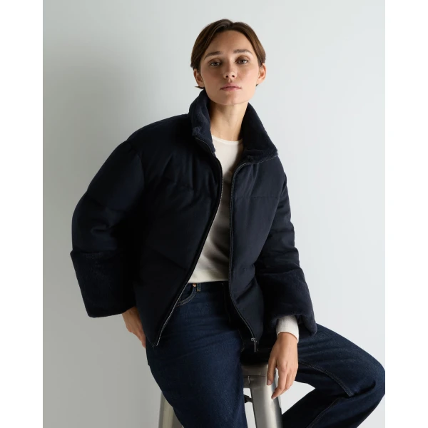 N.Peal Fur Cuff Padded Cashmere Jacket in Navy Blue