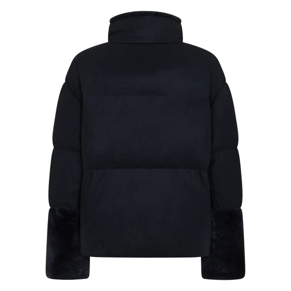 N.Peal Fur Cuff Padded Cashmere Jacket in Navy Blue
