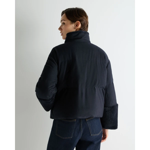 N.Peal Fur Cuff Padded Cashmere Jacket in Navy Blue
