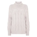 N.Peal Hana Chunky Cable Roll Neck Cashmere Jumper in Snow Grey | Turtlenecks | Coveti
