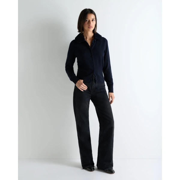 N.Peal Hannah Fur Collar Cashmere Cardigan in Navy Blue