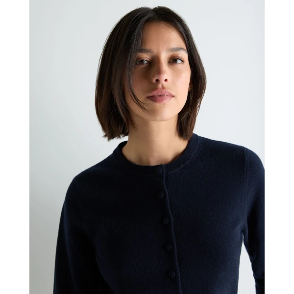 N.Peal Hannah Fur Collar Cashmere Cardigan in Navy Blue