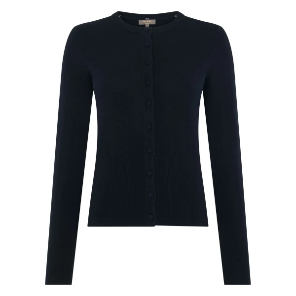 N.Peal Hannah Fur Collar Cashmere Cardigan in Navy Blue | Cardigan | Coveti