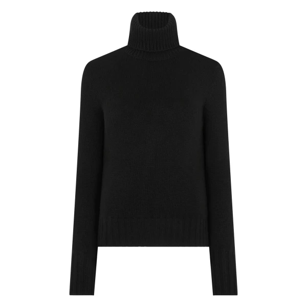 Hazel Chunky Roll Neck Cashmere Jumper in Black
