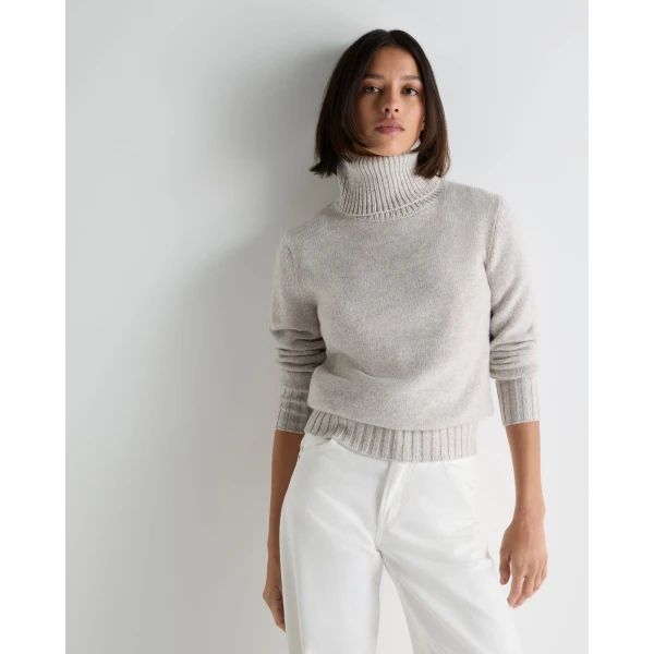 N.Peal Hazel Chunky Roll Neck Cashmere Jumper in Cashmere Grey Melange