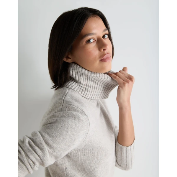 N.Peal Hazel Chunky Roll Neck Cashmere Jumper in Cashmere Grey Melange