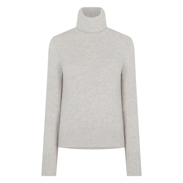 N.Peal Hazel Chunky Roll Neck Cashmere Jumper in Cashmere Grey Melange | Turtlenecks | Coveti