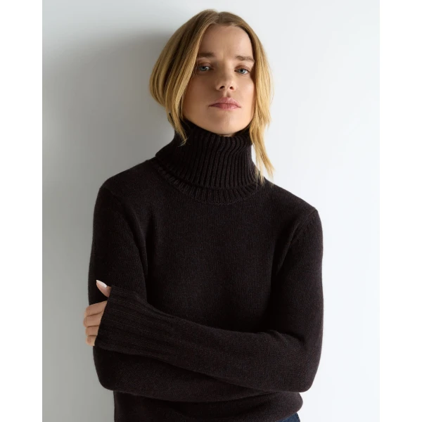 N.Peal Hazel Chunky Roll Neck Cashmere Jumper in Cocoa Brown