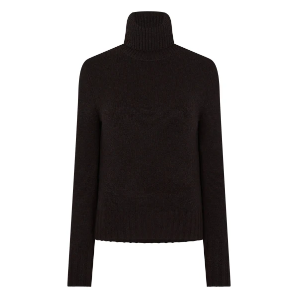 N.Peal Hazel Chunky Roll Neck Cashmere Jumper in Cocoa Brown | Turtlenecks | Coveti