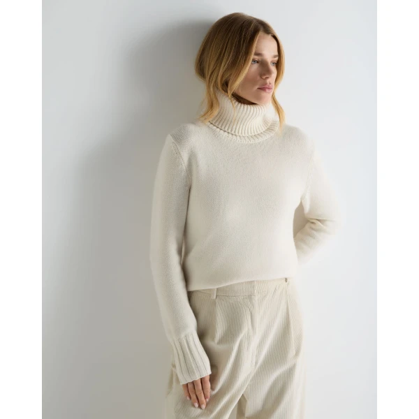 N.Peal Hazel Chunky Roll Neck Cashmere Jumper in New Ivory White