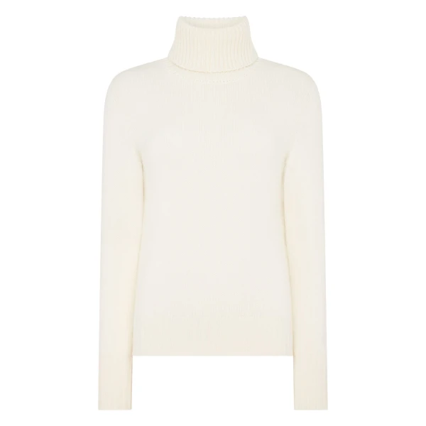 N.Peal Hazel Chunky Roll Neck Cashmere Jumper in New Ivory White | Turtlenecks | Coveti