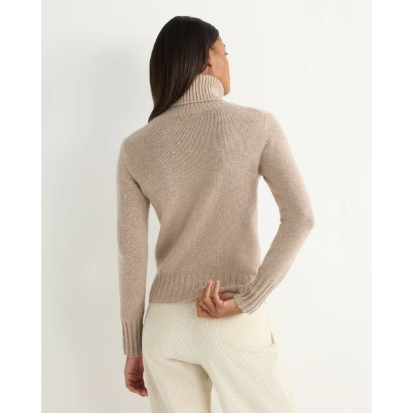 N.Peal Hazel Chunky Roll Neck Cashmere Jumper in Oatmeal Brown