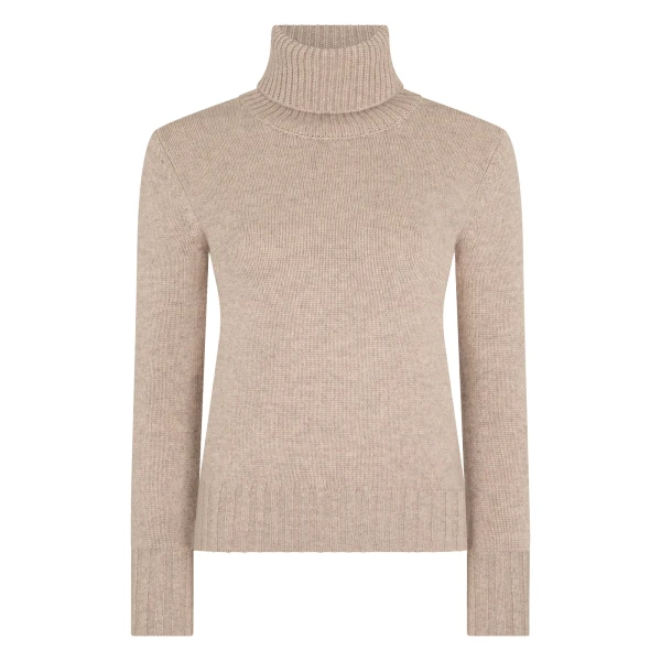 Hazel Chunky Roll Neck Cashmere Jumper in Oatmeal Brown
