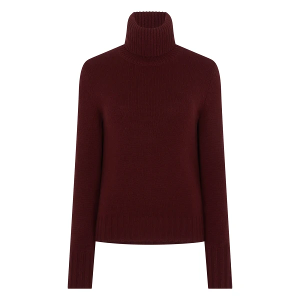 N.Peal Hazel Chunky Roll Neck Cashmere Jumper in Rustic Red | Turtlenecks | Coveti